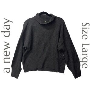 A New Day - Dark Gray Turtleneck Sweater - Cozy Knit Pullover - Size Large
